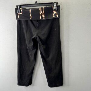 Pink Yoga Fold Over Pants Capri XS Black Leopard Logo Cropped Victorias Secret